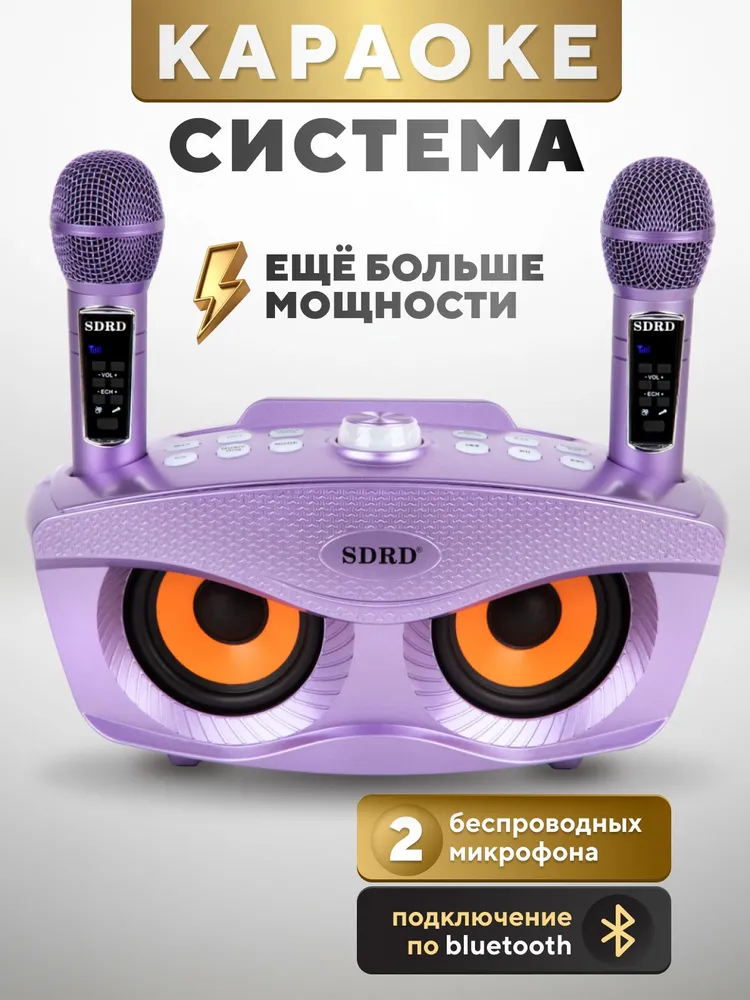 Uy SDRD SD-306 Plus Purple uchun ikkita mikrofonli simsiz karaoke tizimi